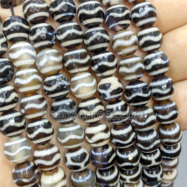 Tibetan Agate Beads Black Wave Faceted Round