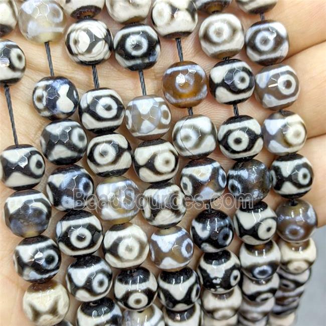 Tibetan Agate Beads Black Evil Eye Faceted Round