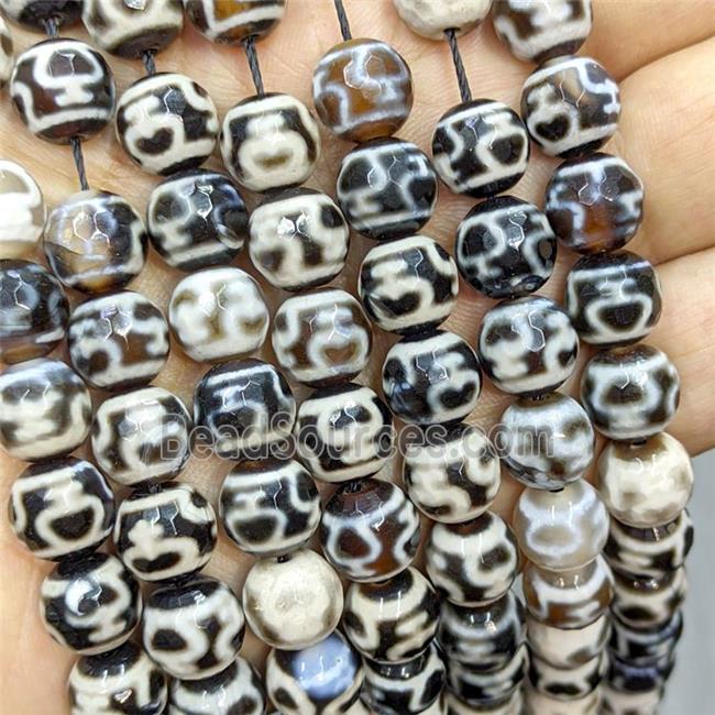 Tibetan Agate Beads Black Faceted Round