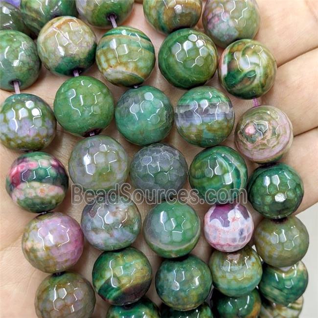 Natural Veins Agate Beads Green Dye Faceted Round