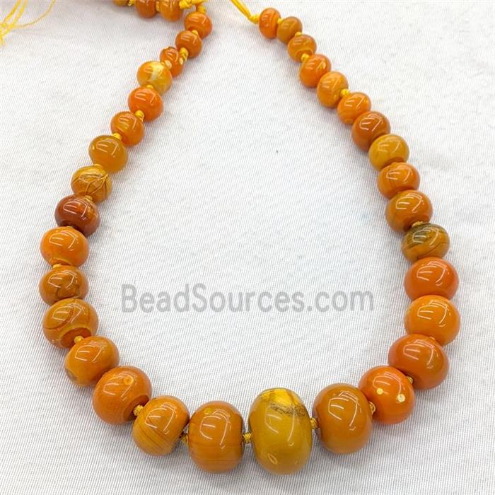 Natural Agate Rondelle Beads Graduated Orange Dye Smooth