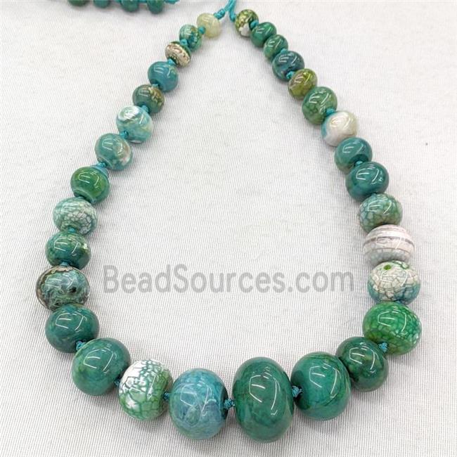 Natural Dragon Veins Agate Rondelle Beads Graduated Green Dye Smooth