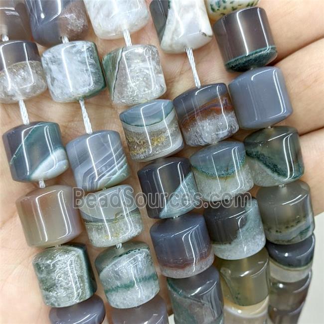 Natural Druzy Agate Tube Beads Gray