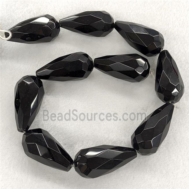 Natural Black Obsidian Beads Faceted Teardrop