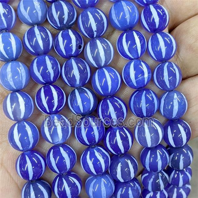 Tibetan Agate Beads Round Blue Pumpkin