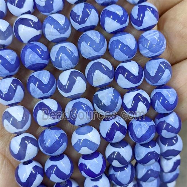 Tibetan Agate Beads Round Blue Wave