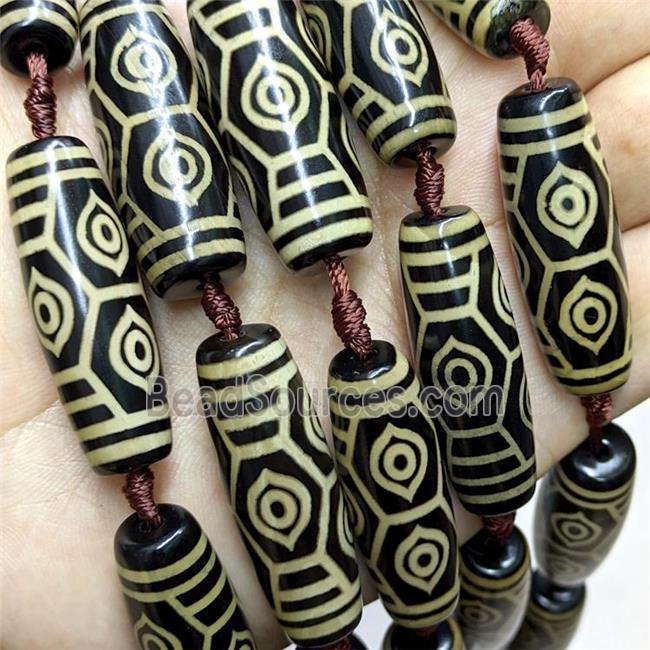 Tibetan Agate Rice Beads Black Yellow Eye