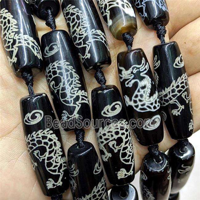 Tibetan Agate Rice Beads Black White Dragon