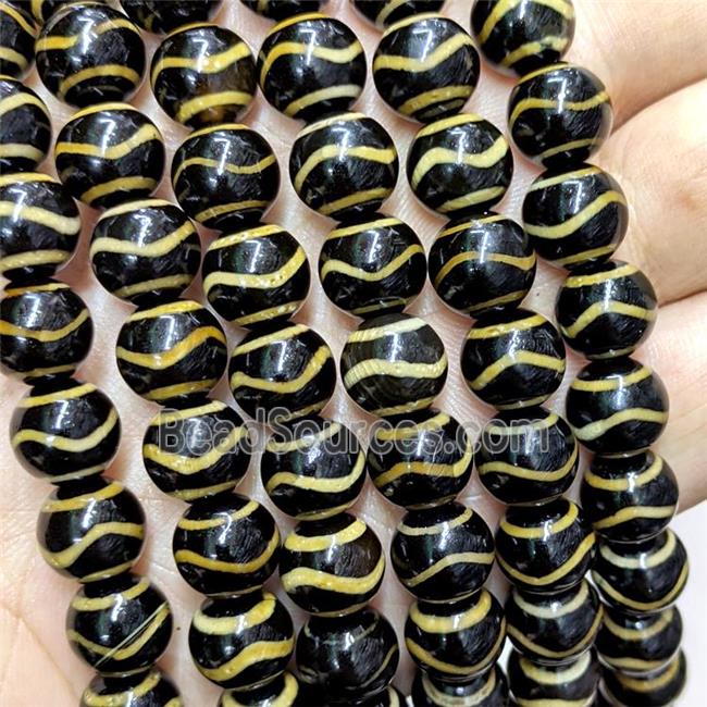 Tibetan Agate Beads Black Round Wave