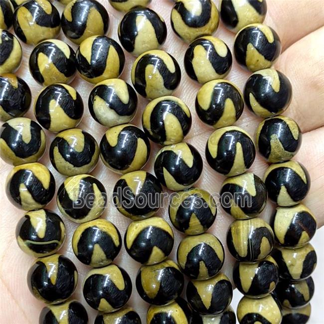 Tibetan Agate Beads Black Round Wave