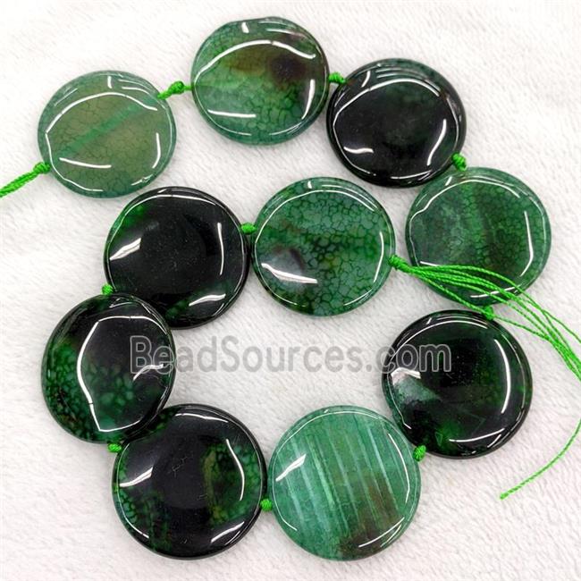 Natural Agate Coin Beads Green Dye