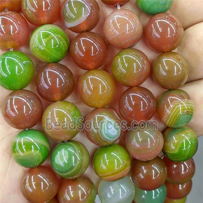 Natural Agate Beads Green Red Dye Smooth Round