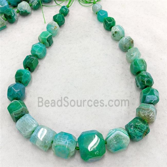 Natural Agate Graduated Beads Green Dye Faceted Cube