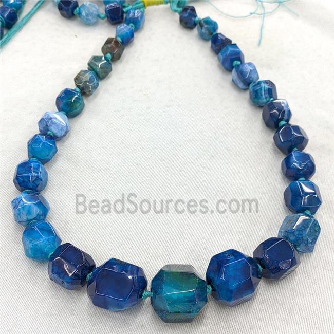 Natural Agate Graduated Beads Blue Dye Faceted Cube