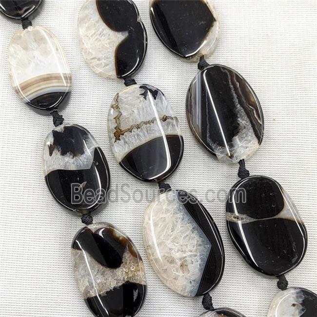 Natural Druzy Agate Oval Beads Black Dye