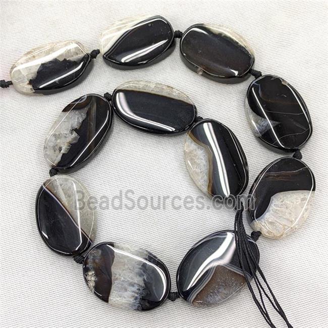 Natural Druzy Agate Oval Beads Black Dye