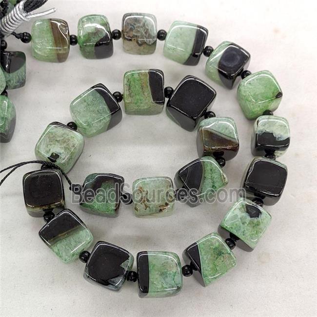 Natural Agate Druzy Cube Beads Green Dye