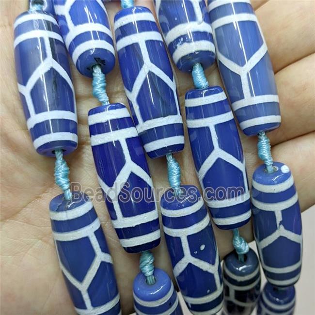 Tibetan Agate Rice Beads Blue Dye