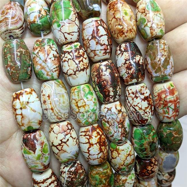 Fire Agate Barrel Beads Green Coffee Dye