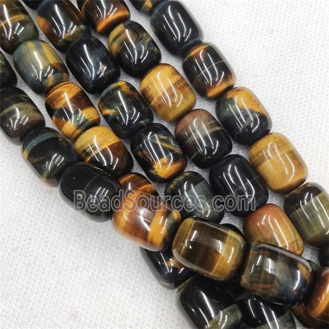 Tiger eye beads, barrel, yellowblue, AB-grade