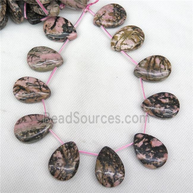 Rhodonite teardrop beads, topdrilled