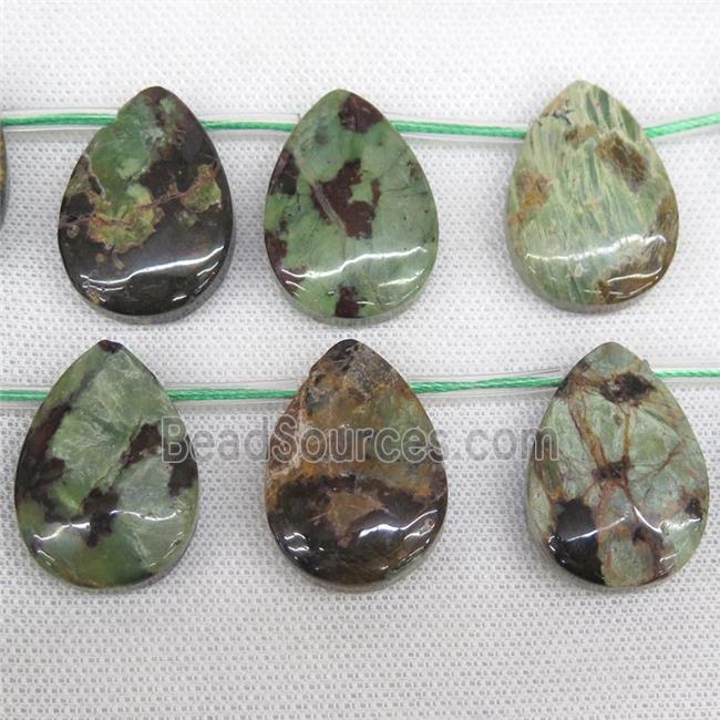 green Opal Jasper teardrop beads, topdrilled