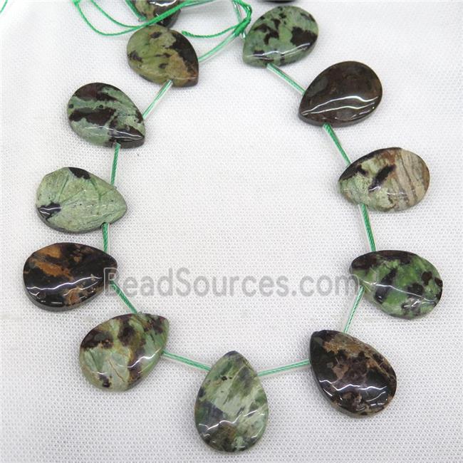 green Opal Jasper teardrop beads, topdrilled