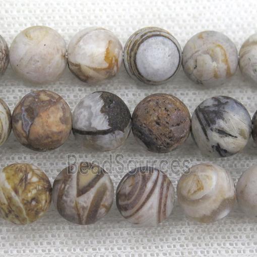 matte American Wooden Petrified Jasper Beads, round