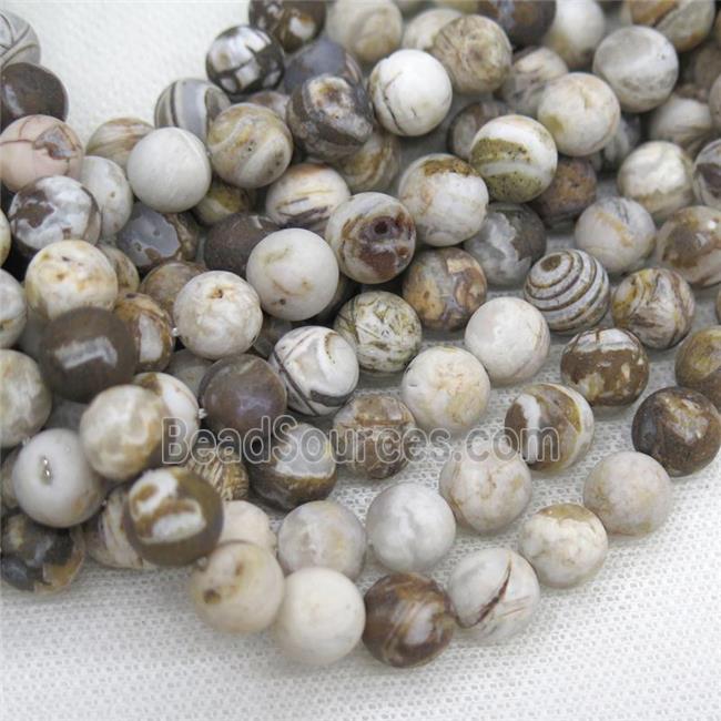 matte American Wooden Petrified Jasper Beads, round