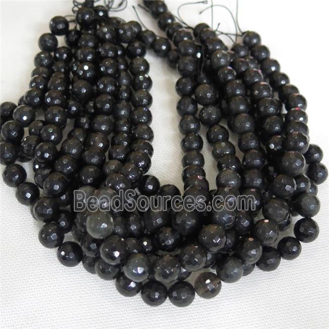 faceted round Obsidian Beads