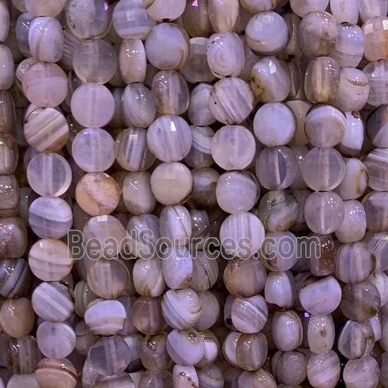 gray Striped Agate Beads, faceted circle