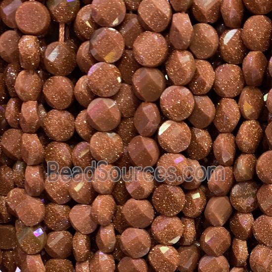 gold SandStone Beads, faceted circle