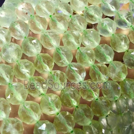 green Prehnite Beads, star-cutting