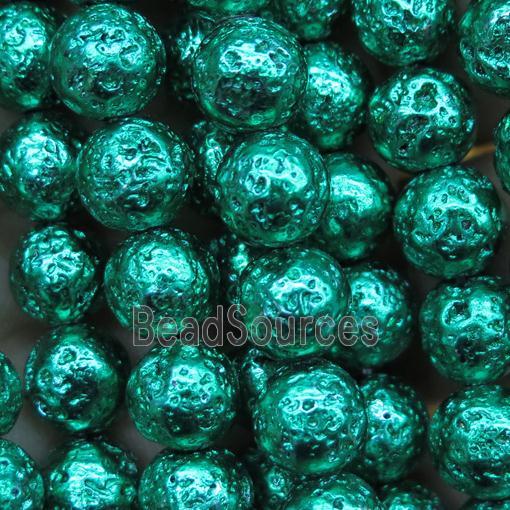 round lava stone beads, green plated