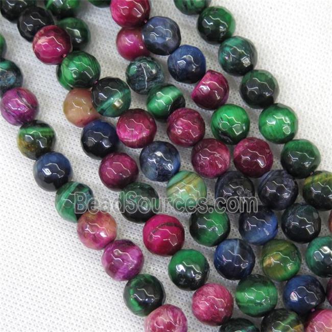 faceted round Tiger eye stone beads, mixed color, B-grade