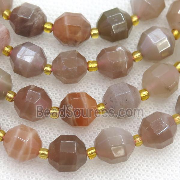 Moonstone beads, faceted bullet, b-grade