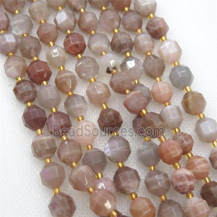 Moonstone beads, faceted bullet, b-grade