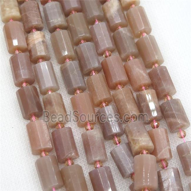 Peach Moonstone Column Beads Faceted Cylinder