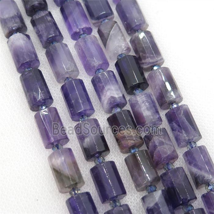 Natural Purple Amethyst tube Beads Faceted Column