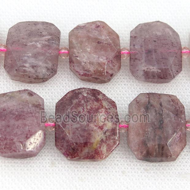 Strawberry Quartz Beads, faceted rectangle