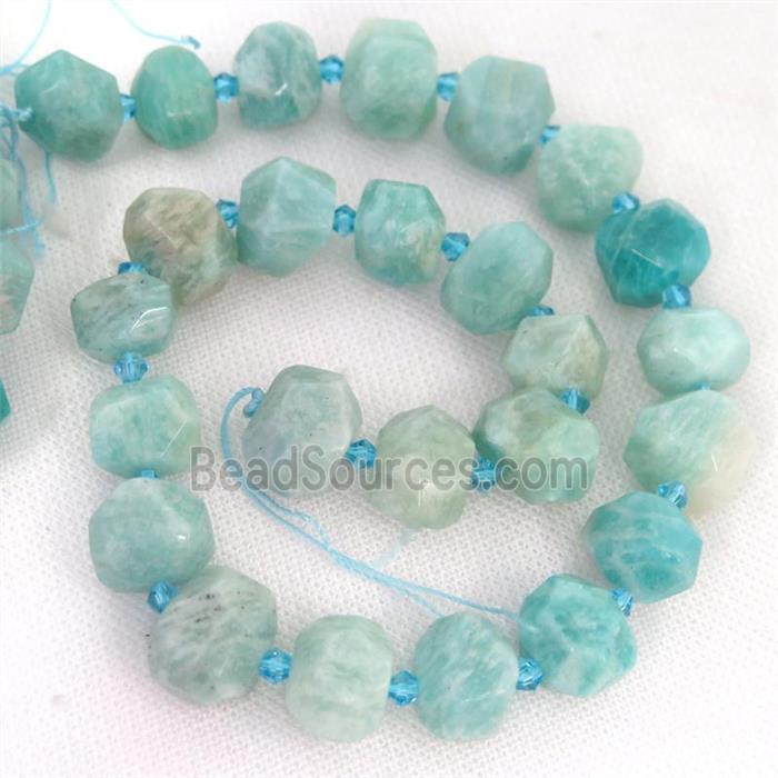 green Amazonite Beads, faceted freeform
