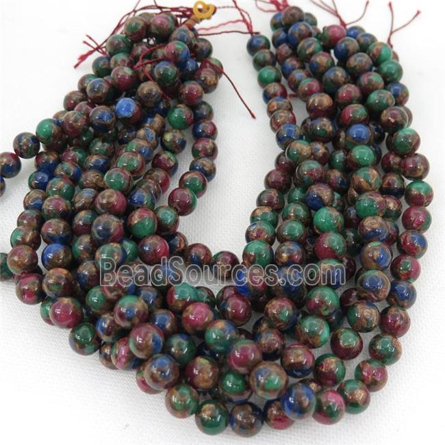 Assembled Gemstone Beads, round, multicolor