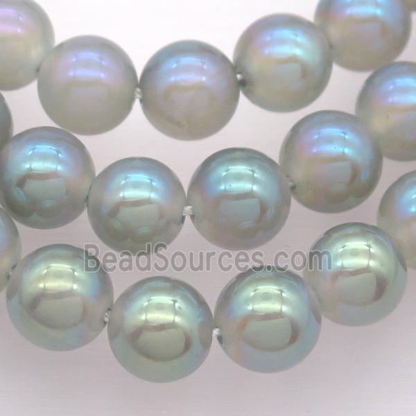 round white Agate Beads with graygreen electroplated