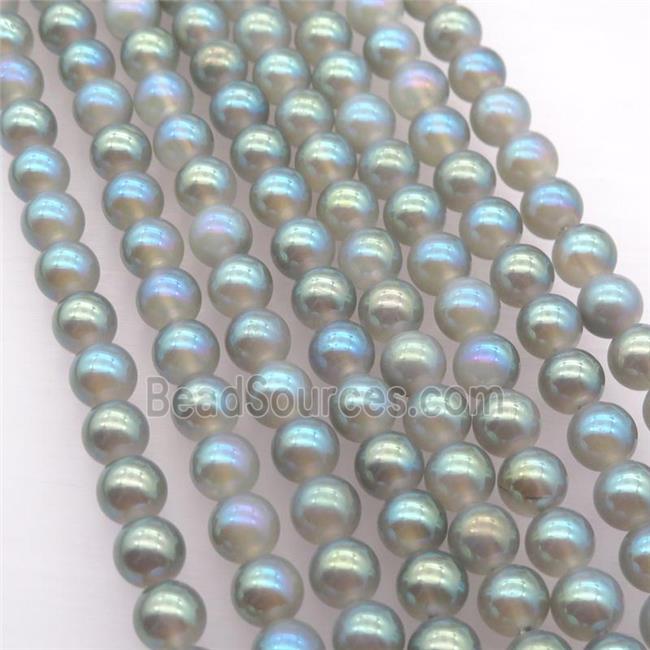 round white Agate Beads with graygreen electroplated