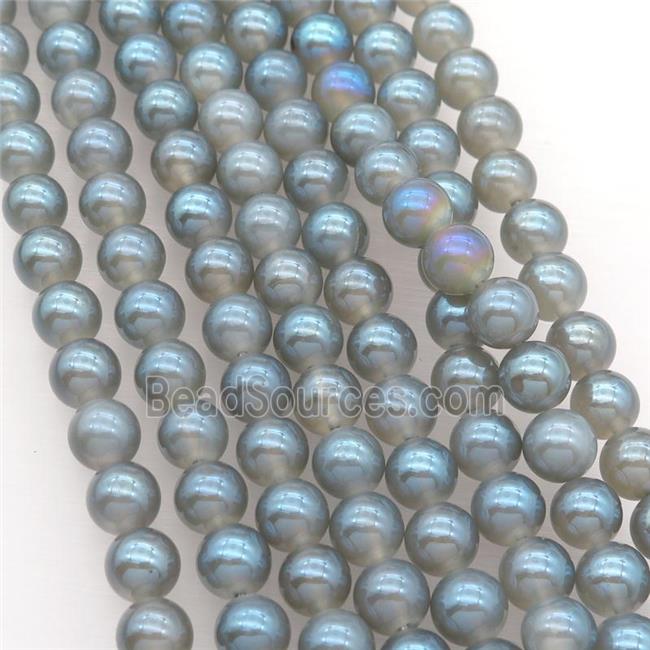 round white Agate Beads with grayblue electroplated