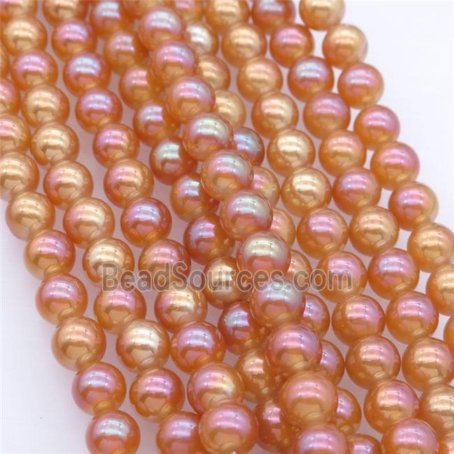 round white Agate Beads with orange electroplated