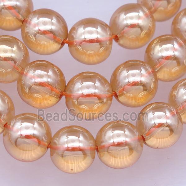 round Synthetic Quartz Beads with champagne electroplated