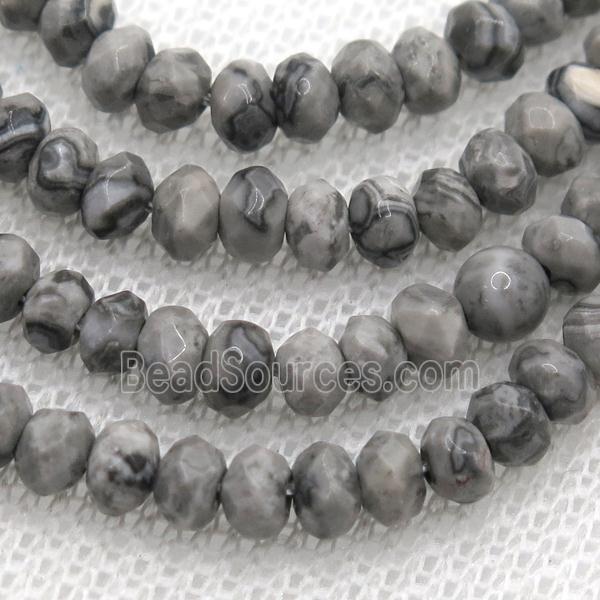 Gray Map Jasper Beads Faceted Rondelle