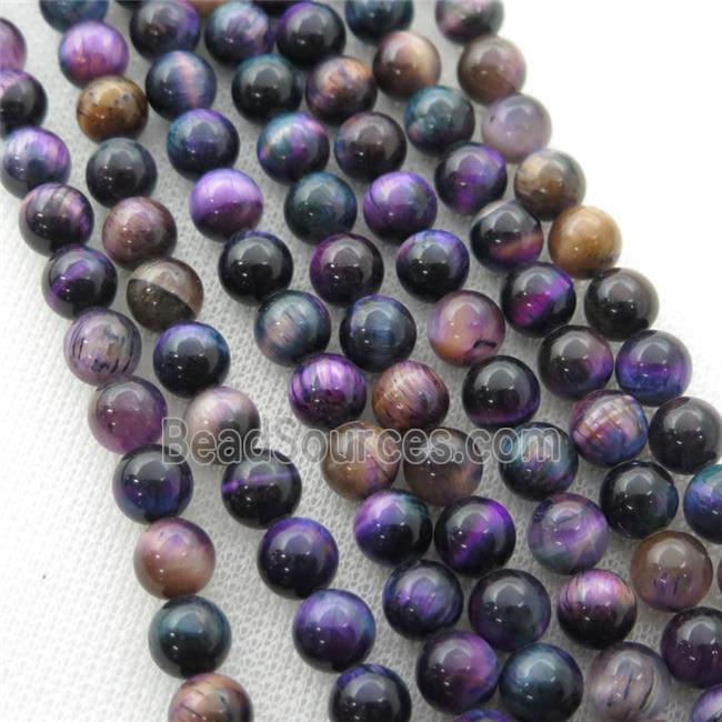 purple Tiger eye stone beads, round