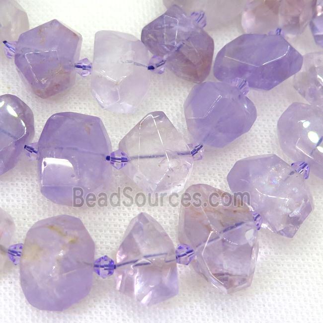 lt.purple Amethyst nugget beads, faceted freeform